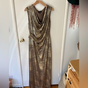 Gold floor length dress with side slit